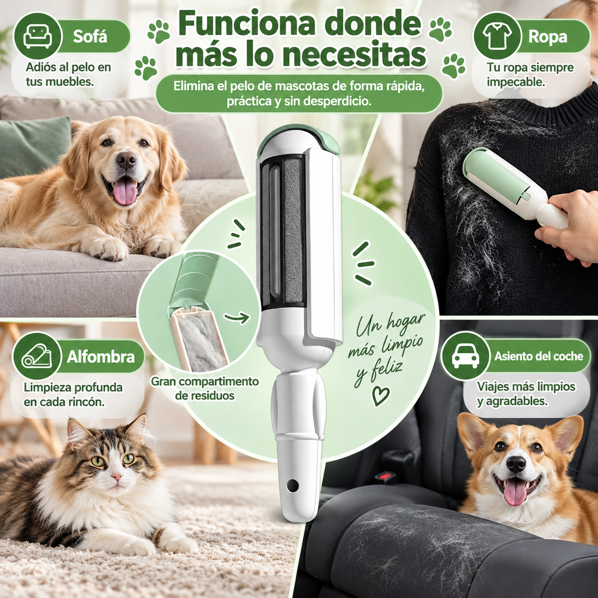 Bynolus Clean™ | Quitapelos reutilizable para mascotas