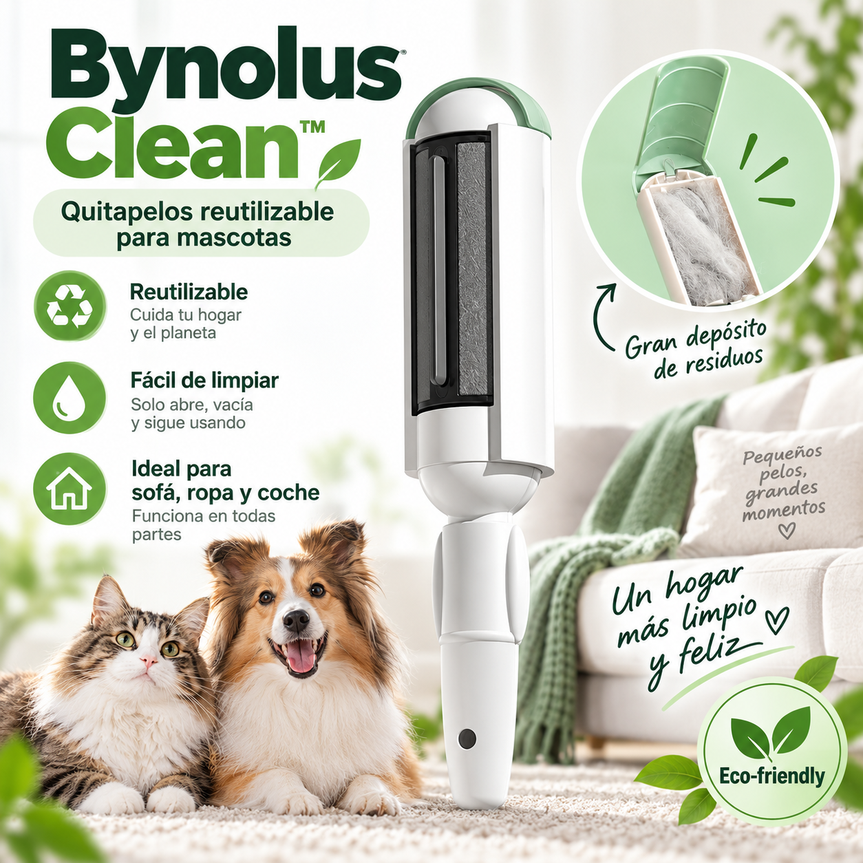 Bynolus Clean™ | Quitapelos reutilizable para mascotas