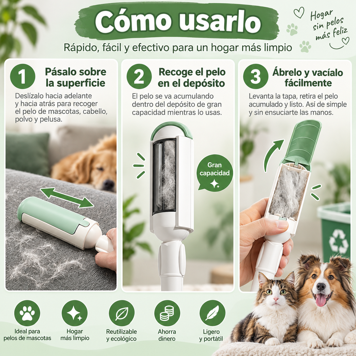Bynolus Clean™ | Quitapelos reutilizable para mascotas